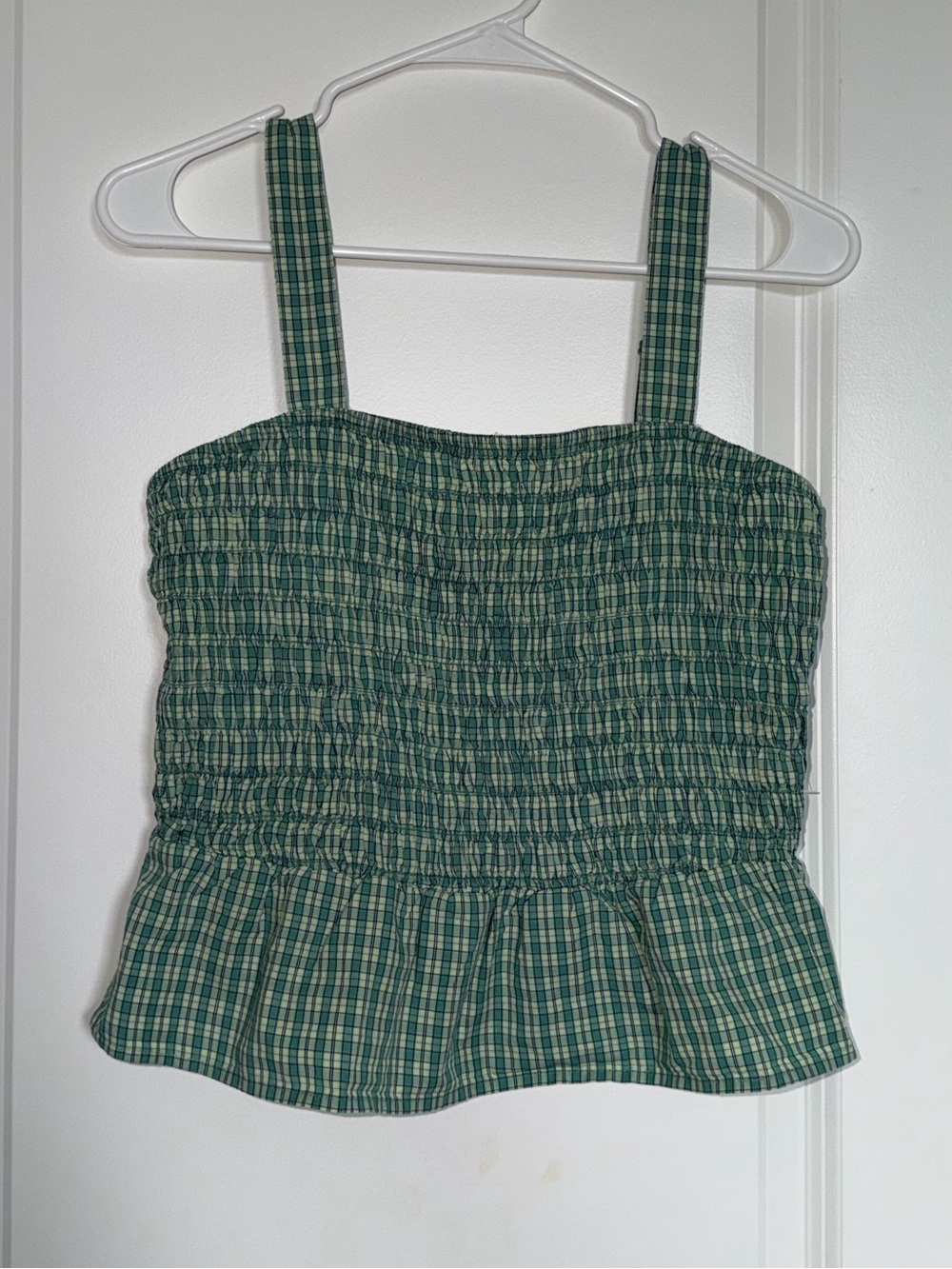 Old Navy Green Plaid Smocked Peplum Tank